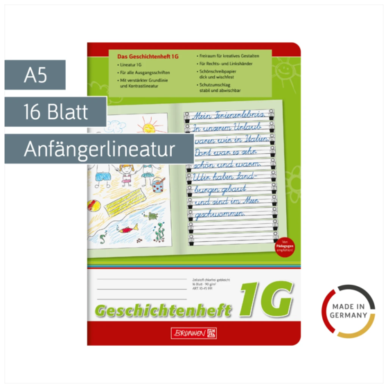 Geschichtenheft | A5, Lineatur 1G, 16 Blatt, grün