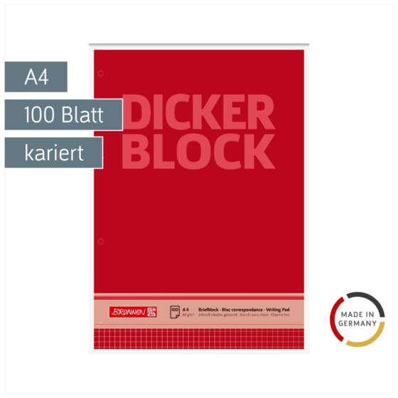 Briefblock „Dicker Block“ gelocht | A4, Lineatur 22, 100 Blatt, rot
