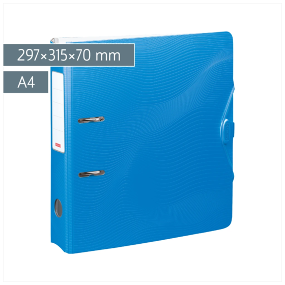 Ordner „WAVE“ Colour Code | A4, 70 mm, Hebelmechanik mit gummiertem Griff, azur