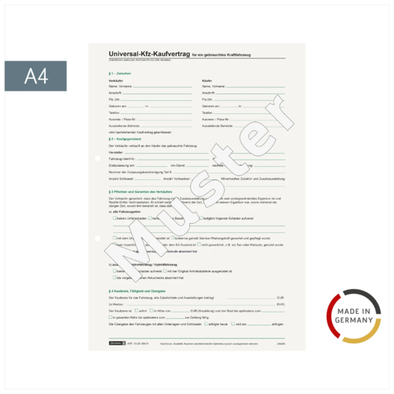 Formular „Universal Kfz-Kaufvertrag“ | A4