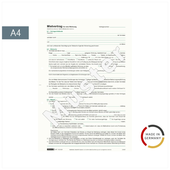 Formular „Mietvertrag für Wohnungen“ | A4