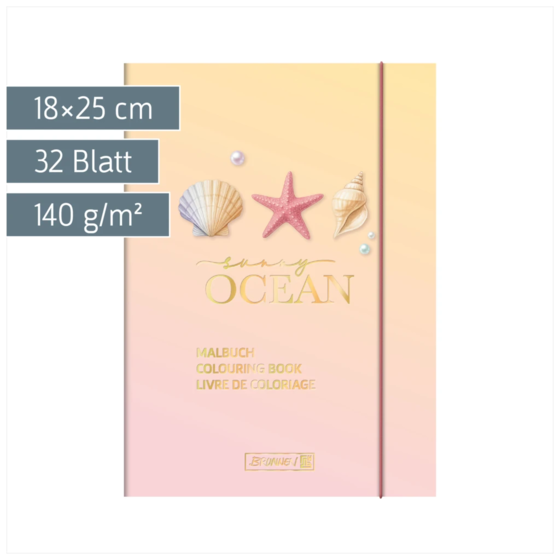 Ausmalheft Sunny Ocean | 32 Blatt, mehrfarbig, pastell