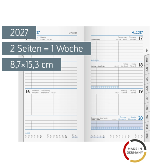 Wochen-Ersatzkalendarium Mod. 756 2027 | 8,7×15,3 cm, Karton, weiß