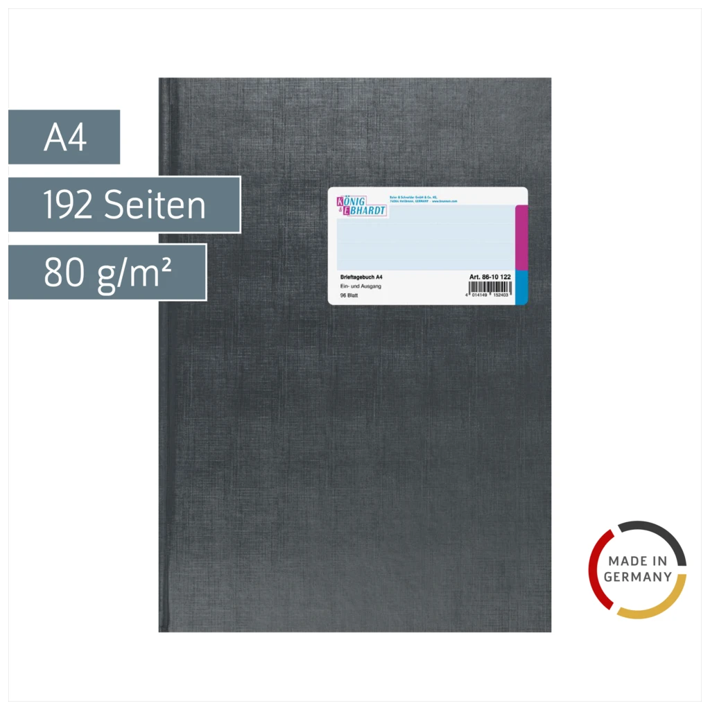 Post-Ein- und Ausgangsbuch | A4, 192 Seiten, Kunststoff, grau