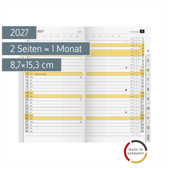 Monats-Ersatzkalendarium Mod. M-Planer 2027 | 8,7×15,3 cm, Karton, weiß