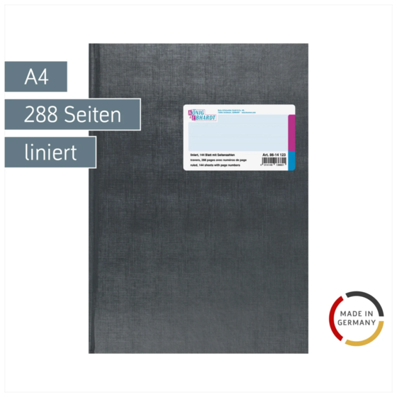 Geschäftsbuch | A4, 288 Seiten, mit Seitenzahlen, liniert, Kunststoff, grau