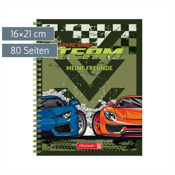 Freundebuch Fast Wheels | 16×21 cm, 80 Seiten, grün/mehrfarbig