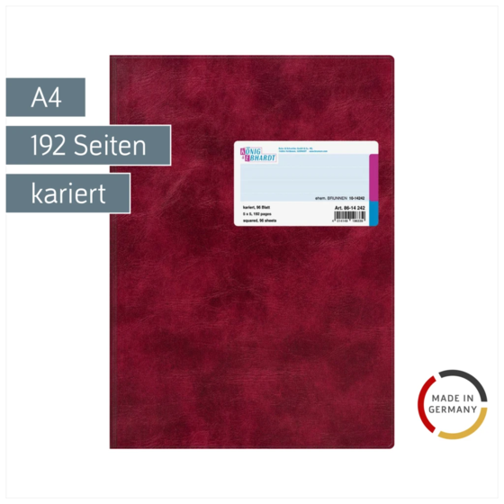 Geschäftsbuch | A4, 192 Seiten, kariert, Kunststoff, rot
