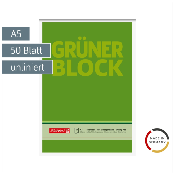 Briefblock „Grüner Block“ | A5, Lineatur 6, 50 Blatt, grün