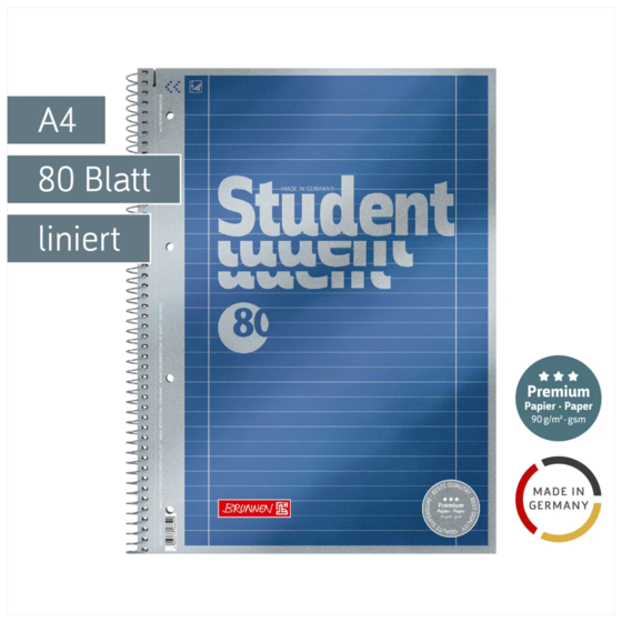 Collegeblock Premium Student | A4, Lineatur 27, 80 Blatt, blau