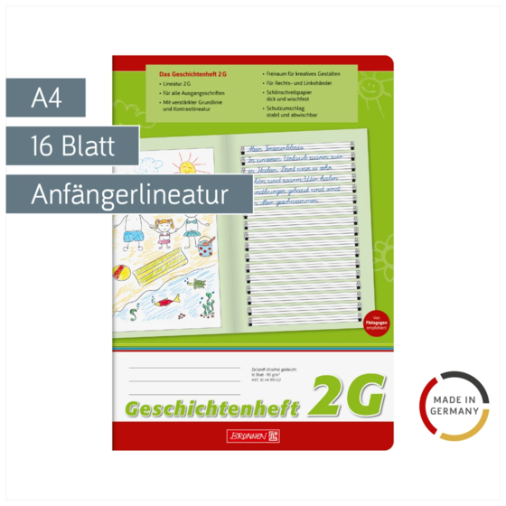 Geschichtenheft | A4, Lineatur 2G, 16 Blatt, grün
