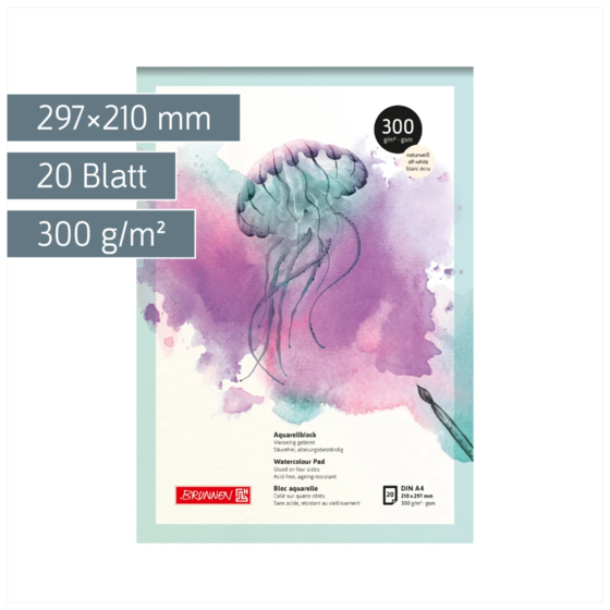 Aquarellblock | A4, 20 Blatt, weiß/violett