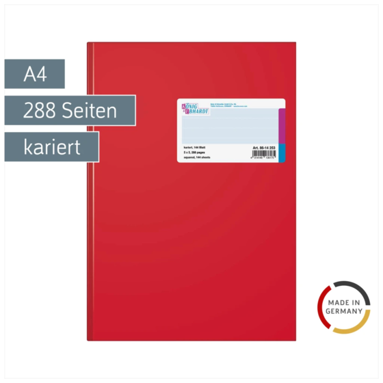Geschäftsbuch | A4, 288 Seiten, kariert, Kunststoff, rot