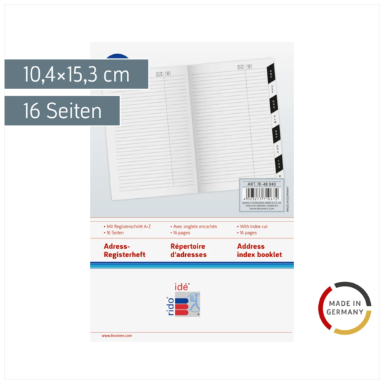 Adress-Registerheft | 10,4×15,3 cm, Karton, weiß