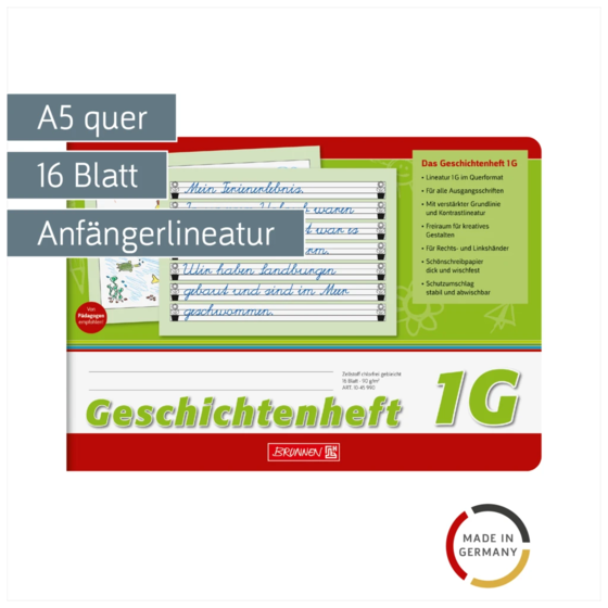 Geschichtenheft | A5 quer, Lineatur 1G, 16 Blatt, grün