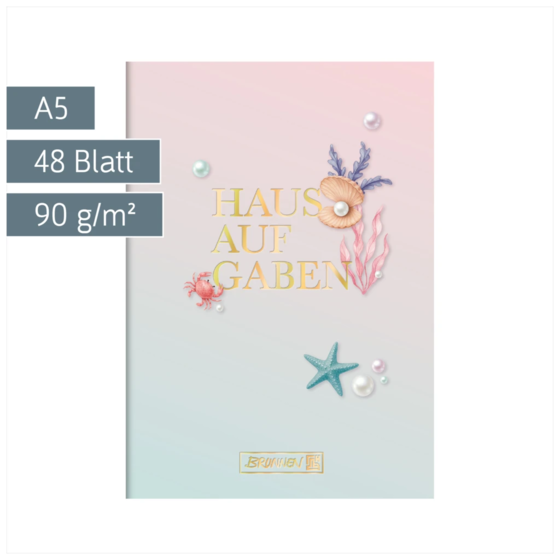 Hausaufgabenheft Sunny Ocean | A5, 48 Blatt, gold/mehrfarbig, pastell