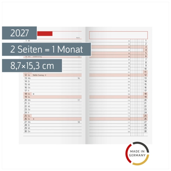 Monats-Ersatzkalendarium Mod. TM 11 2027 | 8,7×15,3 cm, Karton, weiß