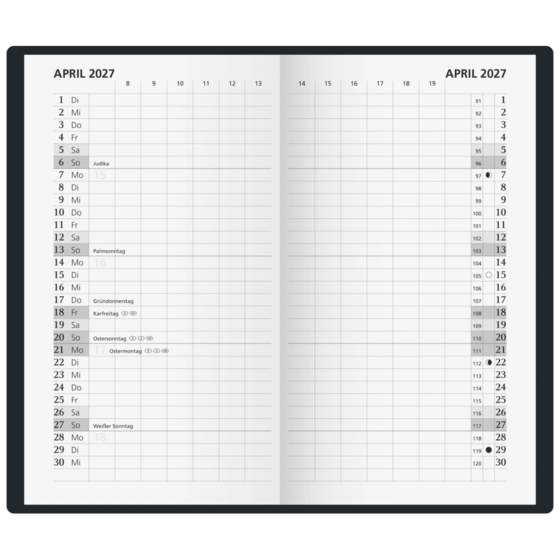 Taschenkalender 2027 | A6, Kunststoff, schwarz