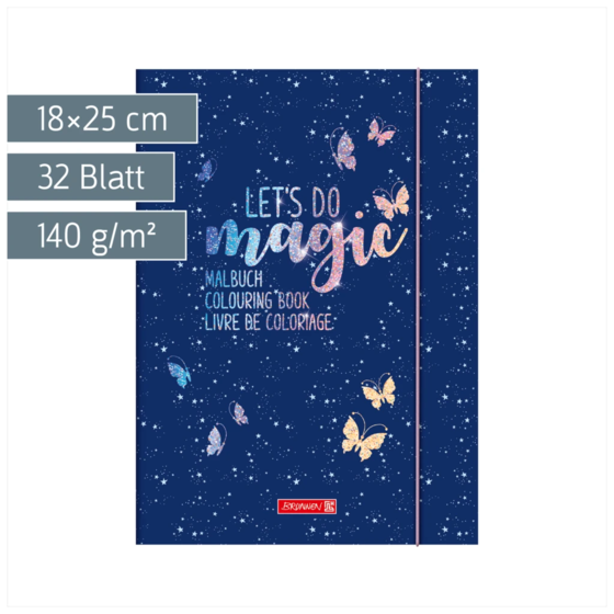 Ausmalheft Magic Butterfly | 32 Blatt, rosarot/lila