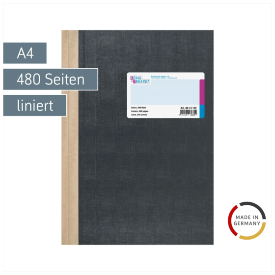 Geschäftsbuch | A4, 480 Seiten, mit Seitenzahlen, liniert, Kunststoff, grau