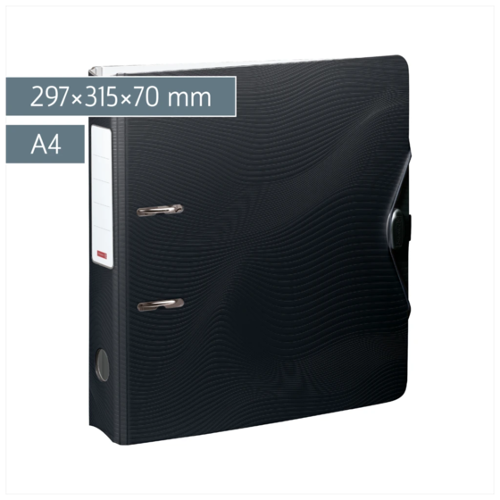 Ordner „WAVE“ Colour Code | A4, 70 mm, Hebelmechanik mit gummiertem Griff, onyx