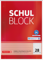Block „Schulblock“ Recycling A4 kariert, mit Randlinie innen und außen, Lin. 28