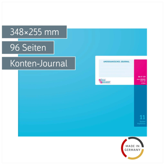Amerikanisches Journal | 348×255 mm, 96 Seiten, Konten-Journal, Karton, magenta/hellblau