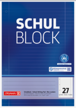 Block „Schulblock“ Recycling A4 liniert, mit Randlinie innen und außen, Lin. 27