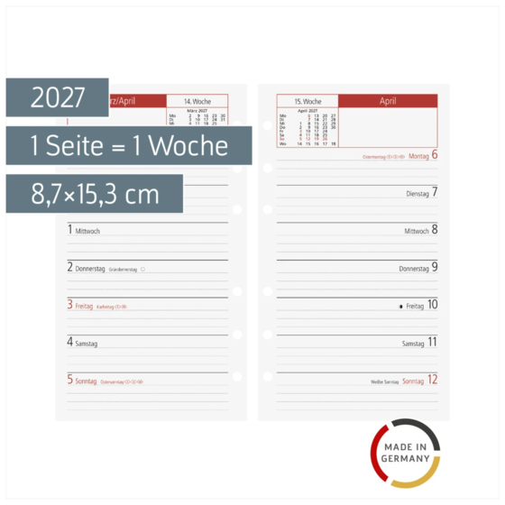 Wochen-Ersatzkalendarium Mod. TM 15 2027 | 8,7×15,3 cm