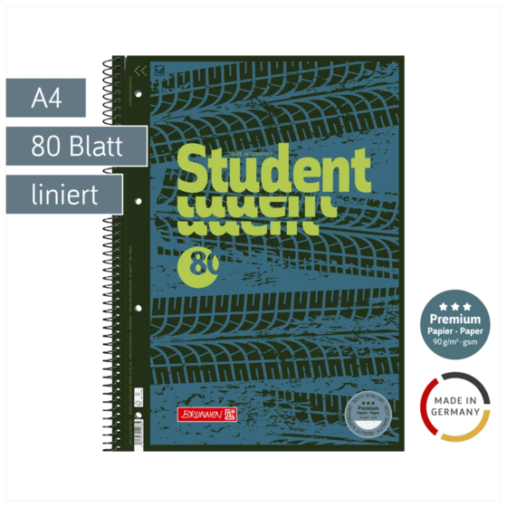 Collegeblock Premium Student Fast Wheels | A4, Lineatur 27, 80 Blatt, blau/mehrfarbig