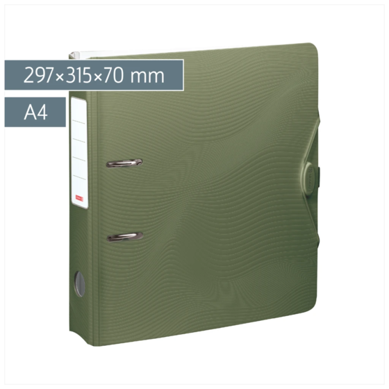 Ordner „WAVE“ Colour Code | A4, 70 mm, Hebelmechanik mit gummiertem Griff, olive