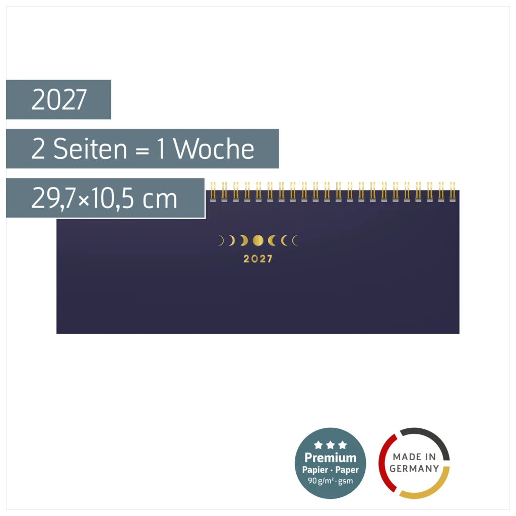 Querterminbuch Premium Young Line 2027 „Moon“ | 29,7×10,5 cm, Papier