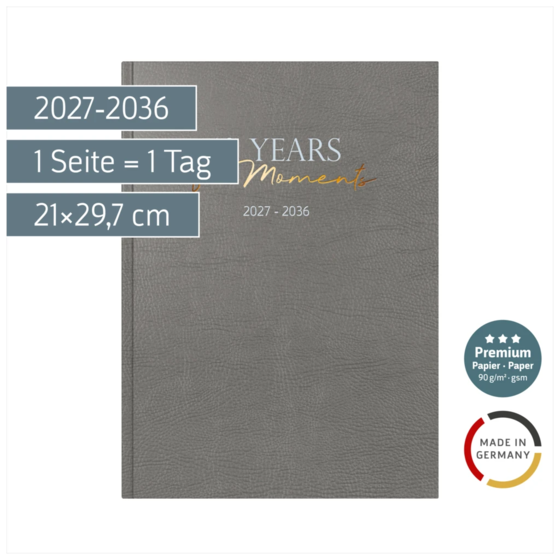 10-Jahres-Kalender Premium 2027-2036 „10 Years of Moments“ | A4, Kunstleder