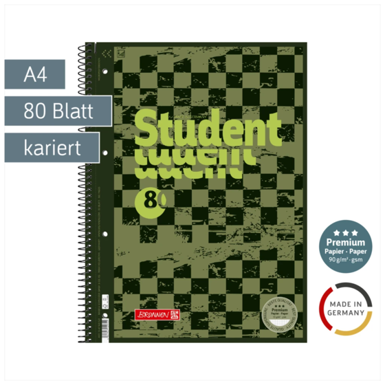 Collegeblock Premium Student Fast Wheels | A4, Lineatur 28, 80 Blatt, grün/mehrfarbig