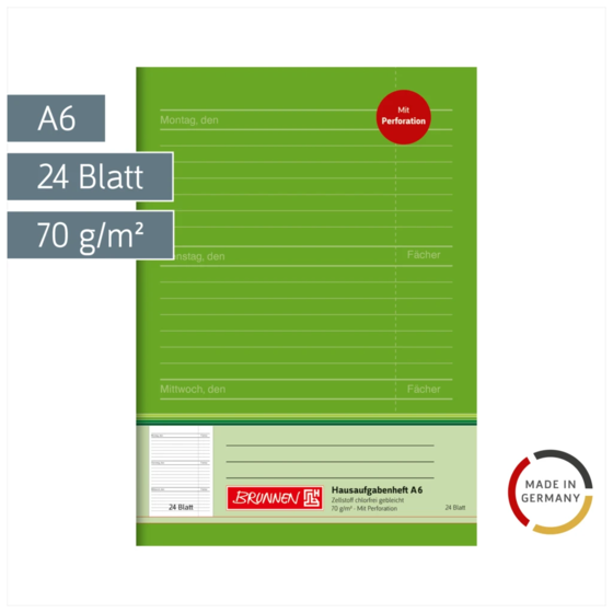 Hausaufgabenheft | A6, 24 Blatt, grün