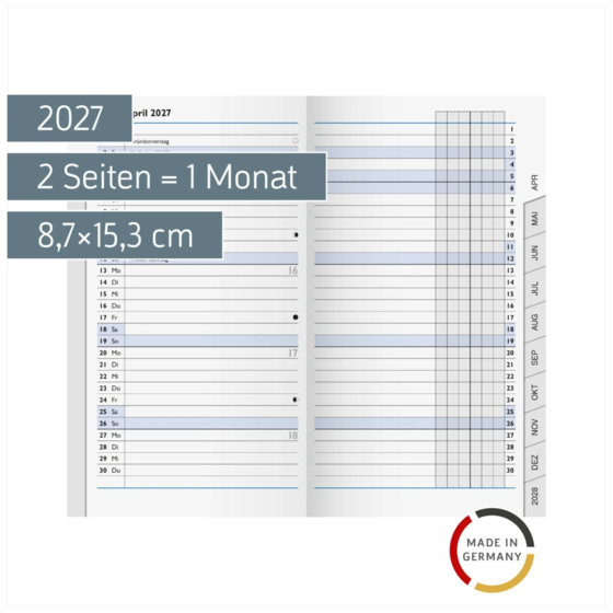 Monats-Ersatzkalendarium Mod. 753 2027 | 8,7×15,3 cm, Karton, weiß