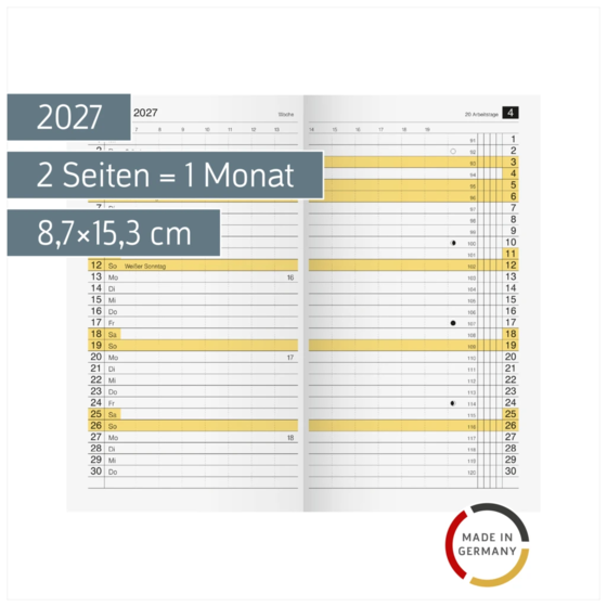 Monats-Ersatzkalendarium Mod. M-Planer 2027 | 8,7×15,3 cm, Karton, weiß