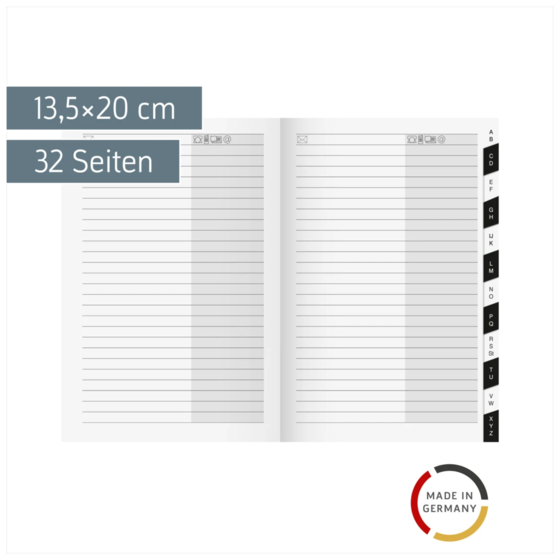 Adress-Registerheft | 13,5×20 cm, Karton, weiß