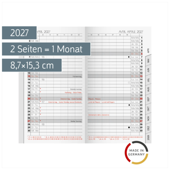 Monats-Ersatzkalendarium Mod. 751 2027 | 8,7×15,3 cm, Karton, weiß
