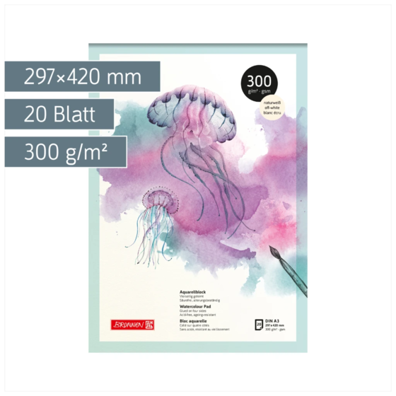 Aquarellblock | A3, 20 Blatt, weiß/violett