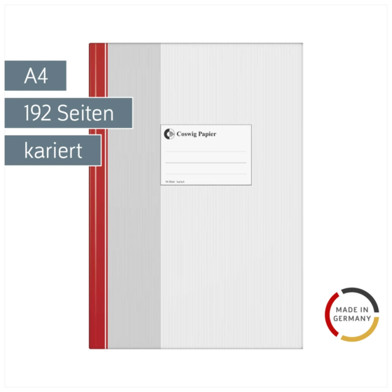 Geschäftsbuch | A4, 192 Seiten, kariert, Papier, rot