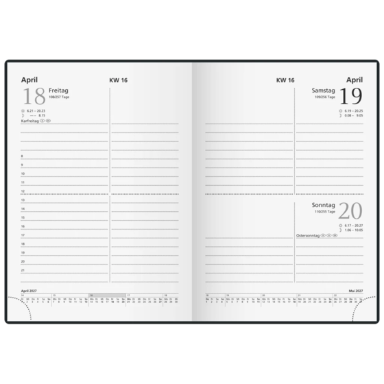 Taschenkalender 2027 | A6, Kunststoff, schwarz