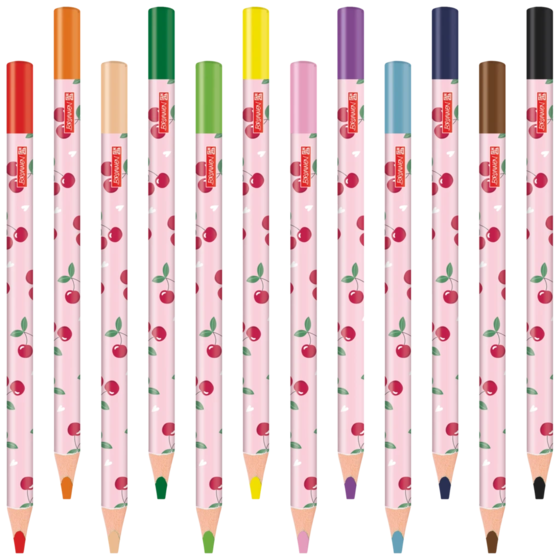 Dicke-Buntstifte-Set Fruity Love | Dreikantform, rosa/rot, 12 Stück