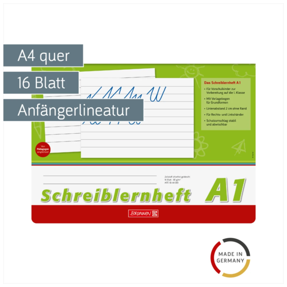Schreiblernheft | A4 quer, Lineatur A1, 16 Blatt