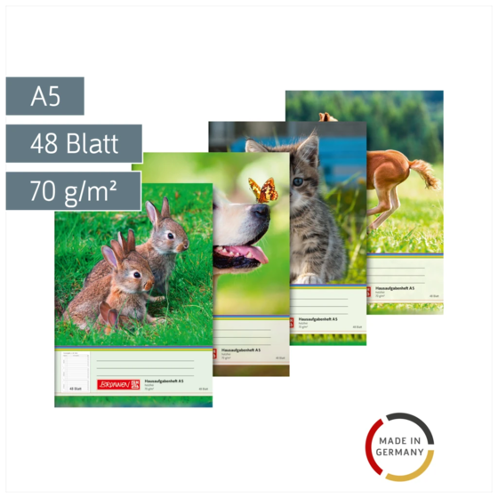 Hausaufgabenheft | A5, 48 Blatt, sortiert