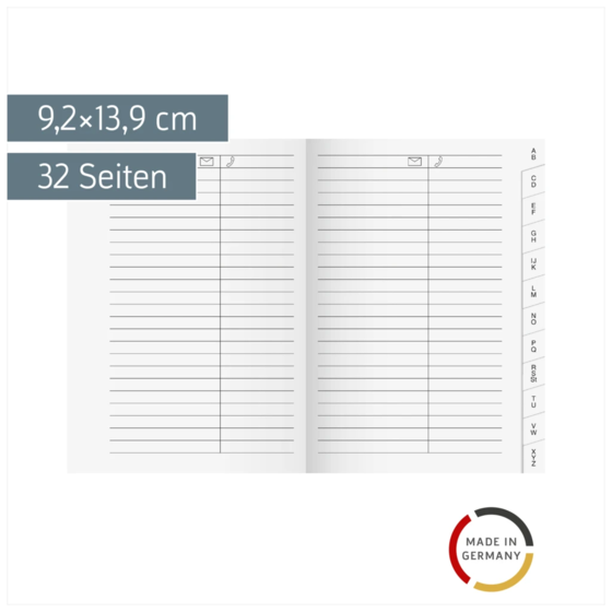 Adress-Registerheft | 9,2×13,9 cm, Karton, weiß