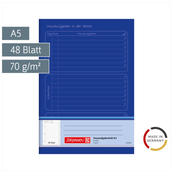 Hausaufgabenheft | A5, 48 Blatt, blau