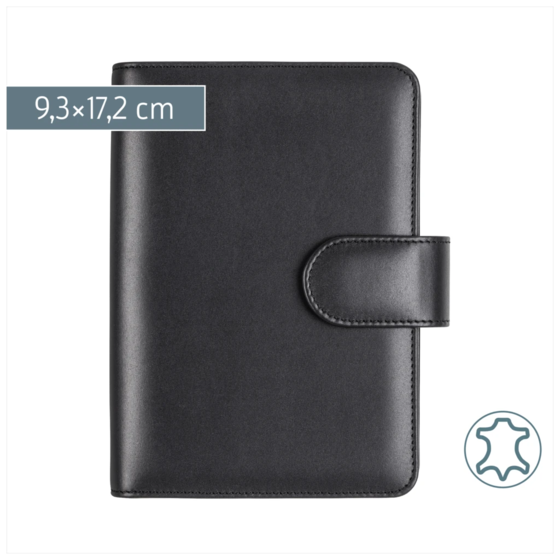 Ringbuch Zeitplansystem Timing 2 | 9,3×17,2 cm, Leder, schwarz