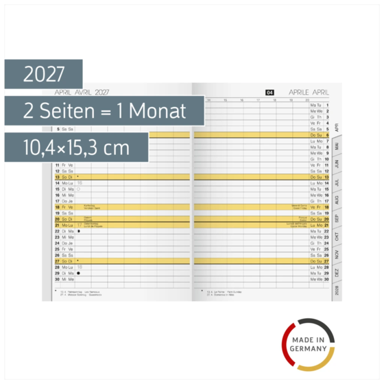 Monats-Ersatzkalendarium Mod. uni-planer 2027 | 10,4×15,3 cm, Karton, weiß
