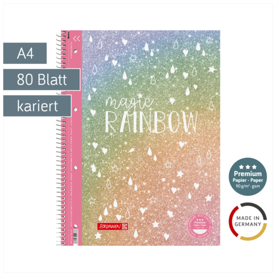 Collegeblock Premium Magic Rainbow | A4, Lineatur 28, 80 Blatt, rosarot/violett